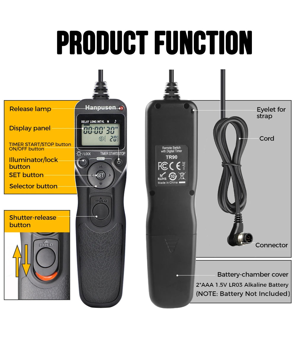 Camera Time Lapse Intervalometer Remote LCD Timer Shutter Release