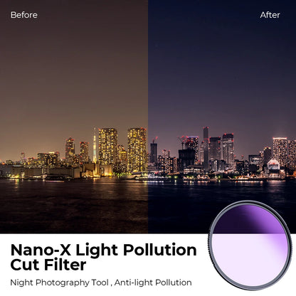 K&F Concept 58mm 67mm 77mm 82mm Nano-X Series Clear-Natural Night Filter Light Pollution Reduction Filter for Night Sky/Star