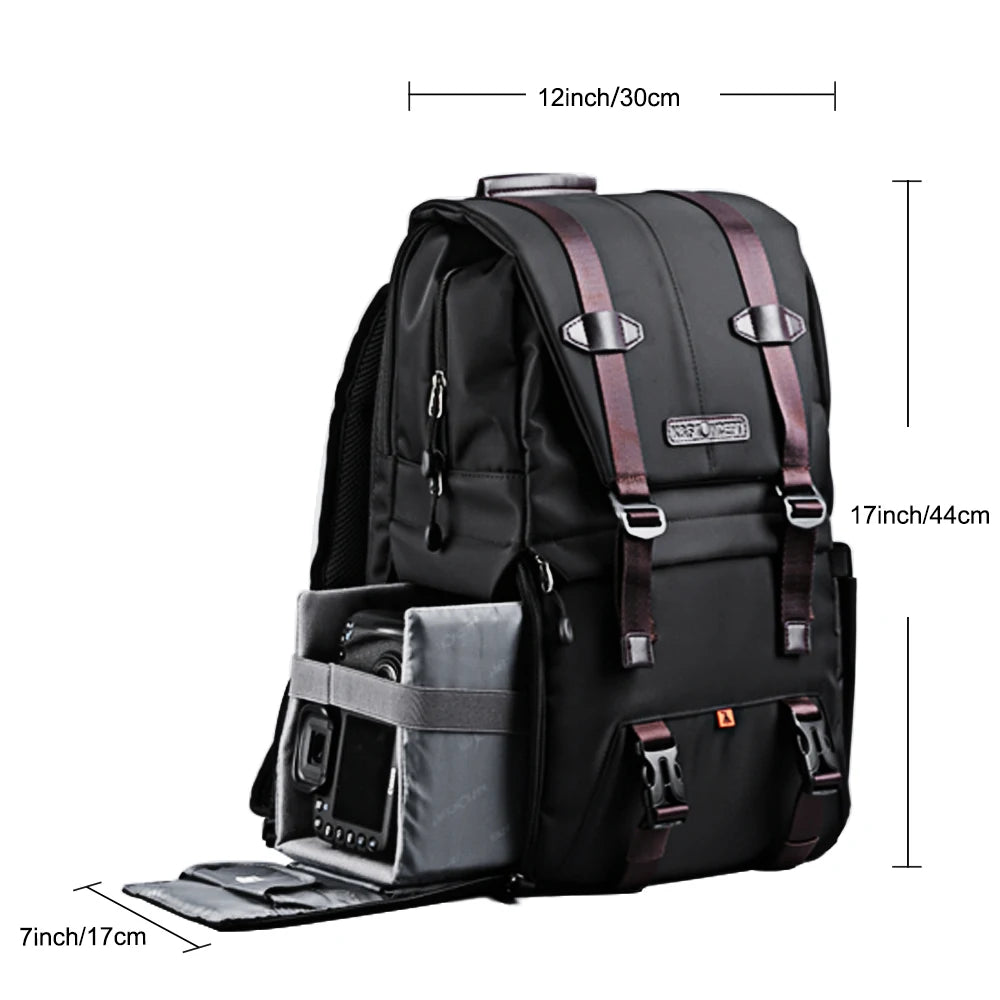 K&F Concept Camera Backpack with Rainproof Cover Catch Straps for Laptop SLR DSLR