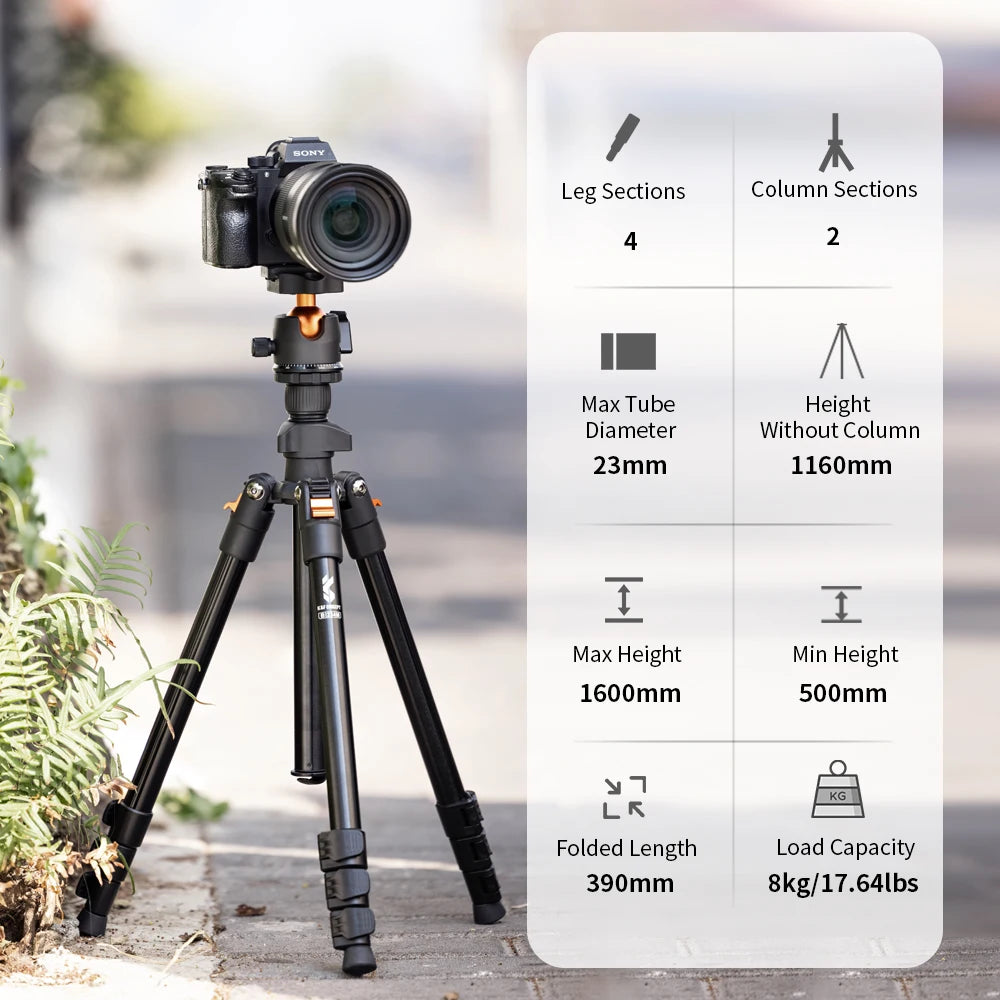 K&F Concept 62.99 Inch Portable Travel Tripod for DSLR Camera