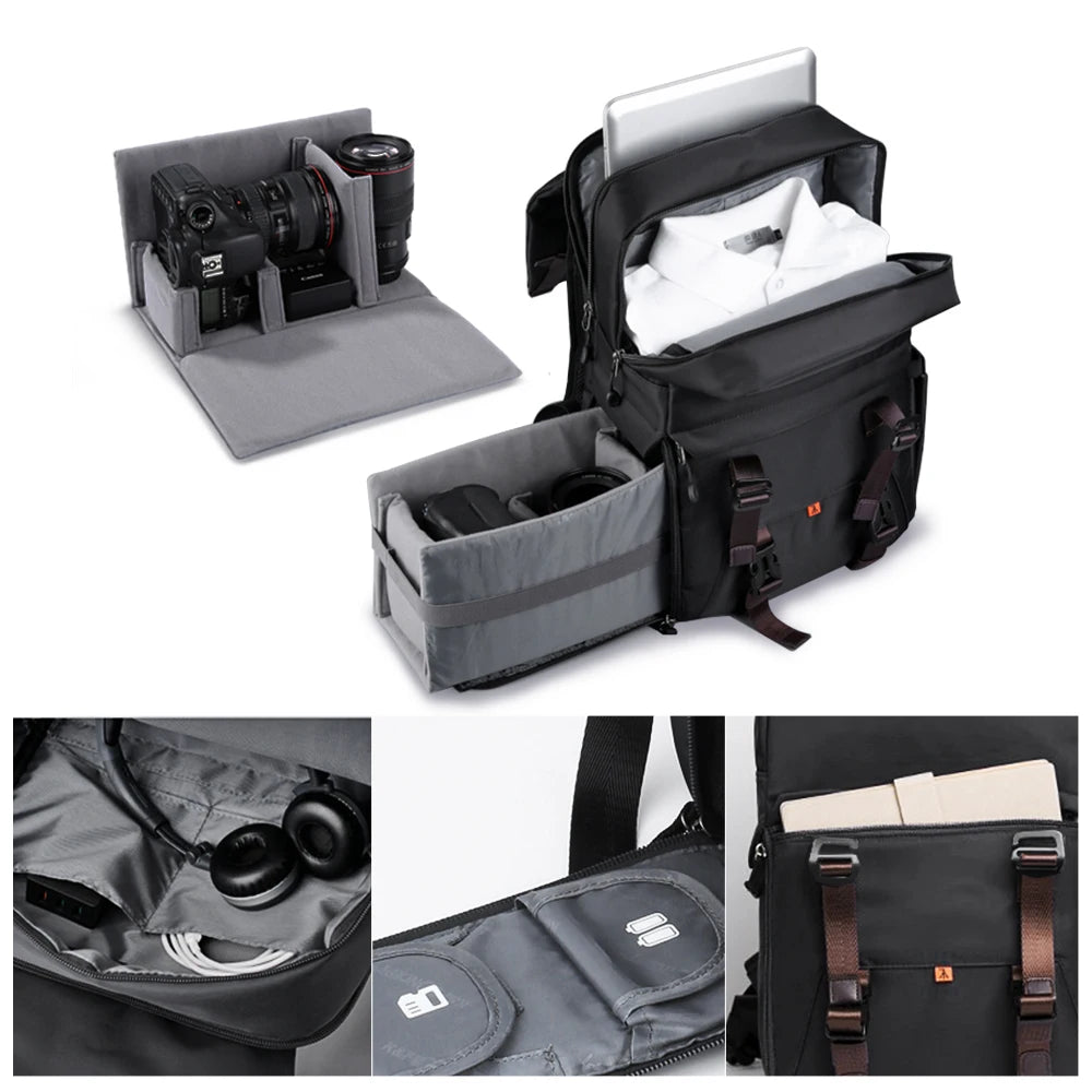 K&F Concept Camera Backpack with Rainproof Cover Catch Straps for Laptop SLR DSLR