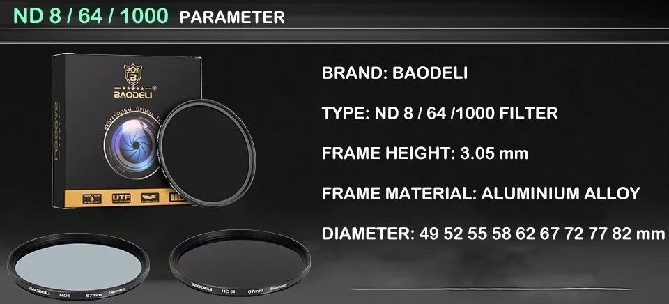 Neutral Density Filter ND1000 ND64 ND8 For Canon Nikon Sony Camera Lens Filter