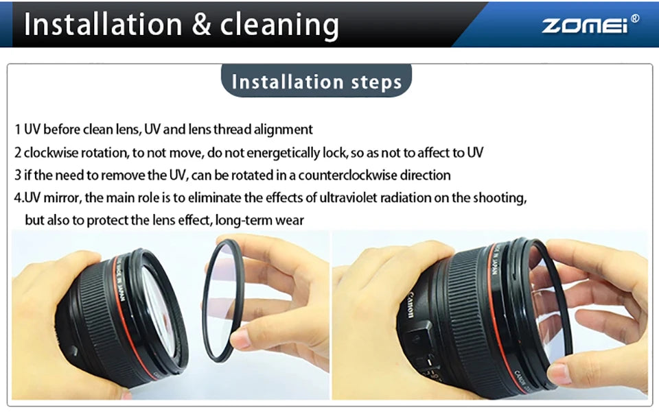 Walkingway UV Lens Filter for Canon Sony Nikon