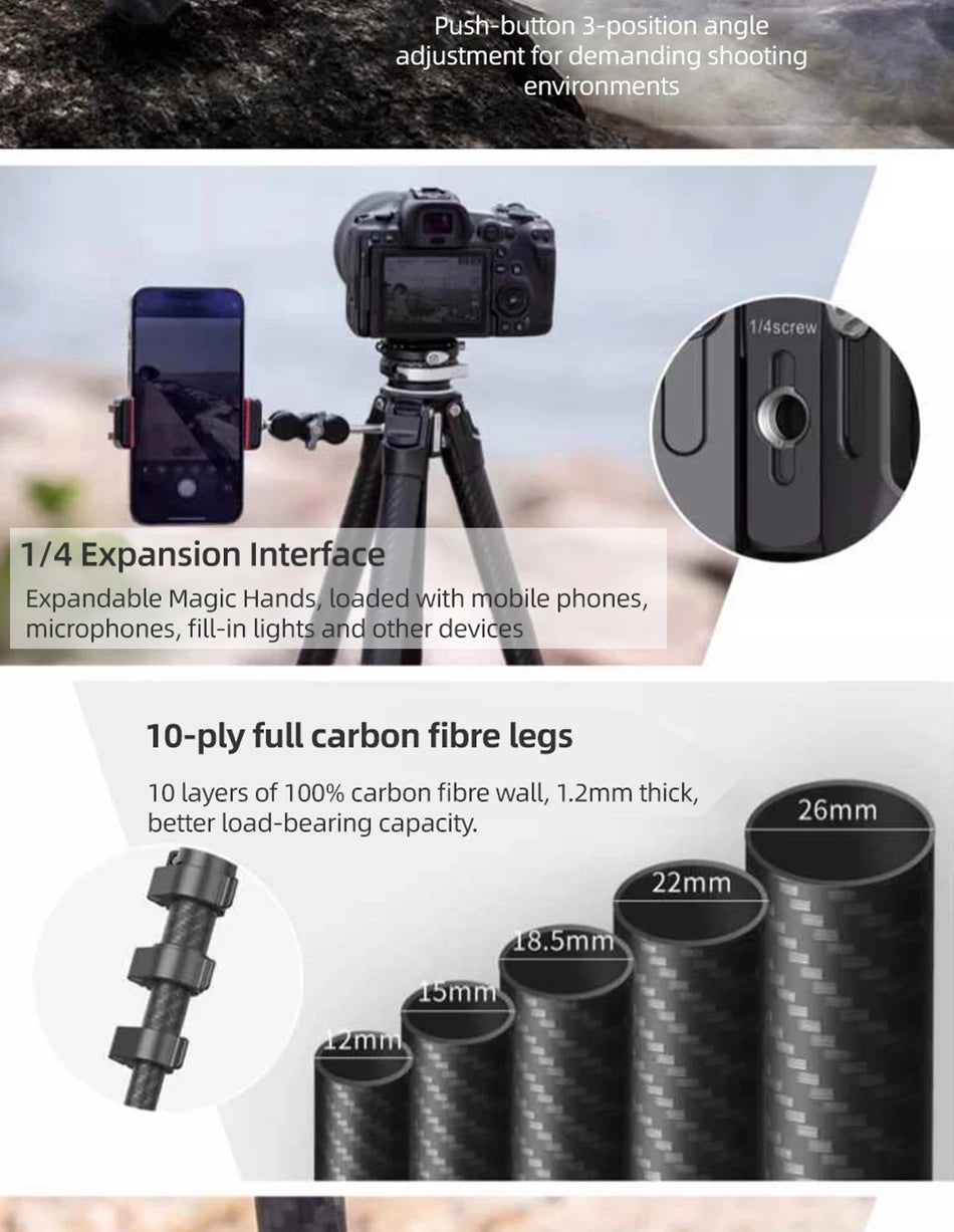 COMAN Zero F38 Carbon Fiber Lightweight Travel Professional Tripod DSLR Camera