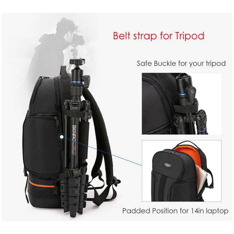 Professional Camera Large Backpack Bag Tripod Holder