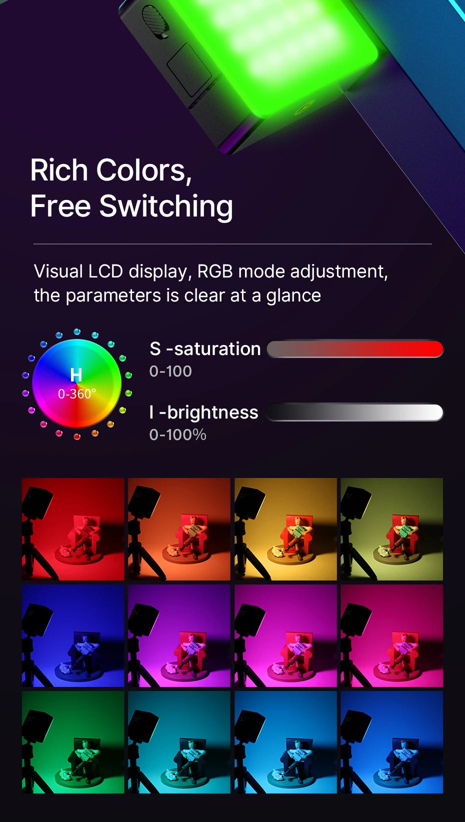 Full Color RGB LED Camera Video Light