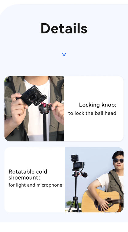 Portable Aluminum Tripod with Rotating Ballhead for Phone Camera Vlog