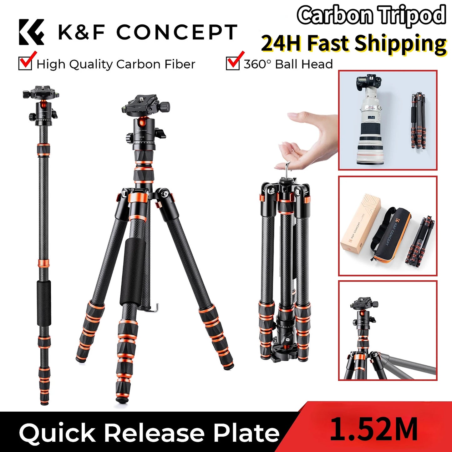 K&F Concept Carbon Fiber DSLR Camera Tripod