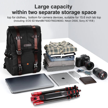 K&F Concept Camera Backpack with Rainproof Cover Catch Straps for Laptop SLR DSLR