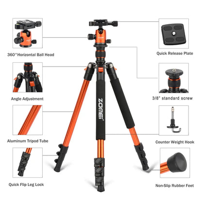 Zomei Q555 Professional Aluminum Video Camera Travel Tripod 360 Ball Head