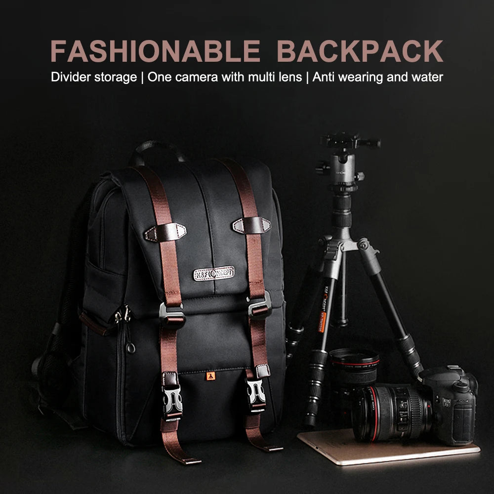 K&F Concept Camera Backpack with Rainproof Cover Catch Straps for Laptop SLR DSLR