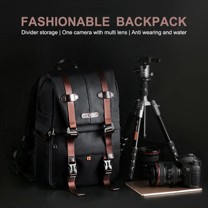 K&F Concept Camera Backpack with Rainproof Cover Catch Straps for Laptop SLR DSLR