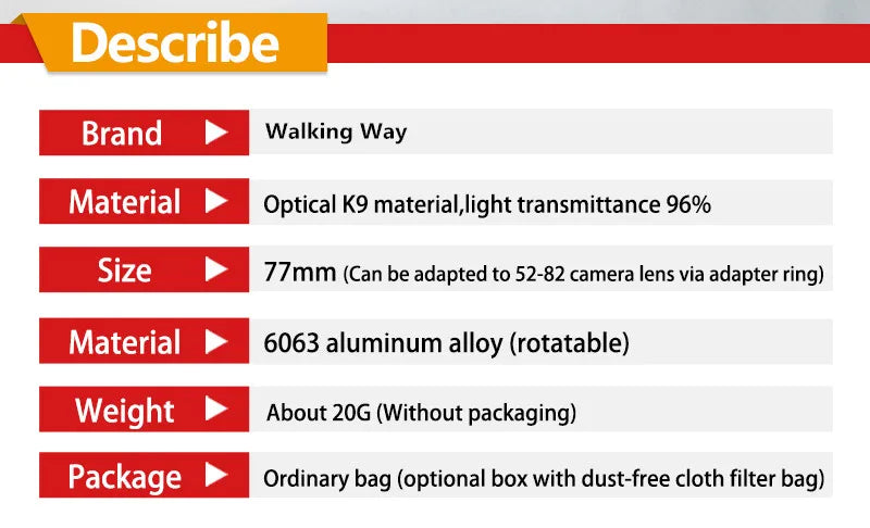 Scattere Flare Filter Streaks for DSLR Camera Lens