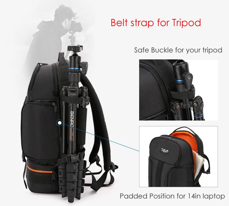 Professional Camera Large Backpack Bag Tripod Holder