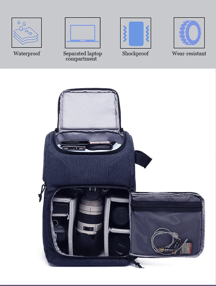 Travel Portable Backpack For DSLR Camera Canon Nikon Sony Lens Laptop