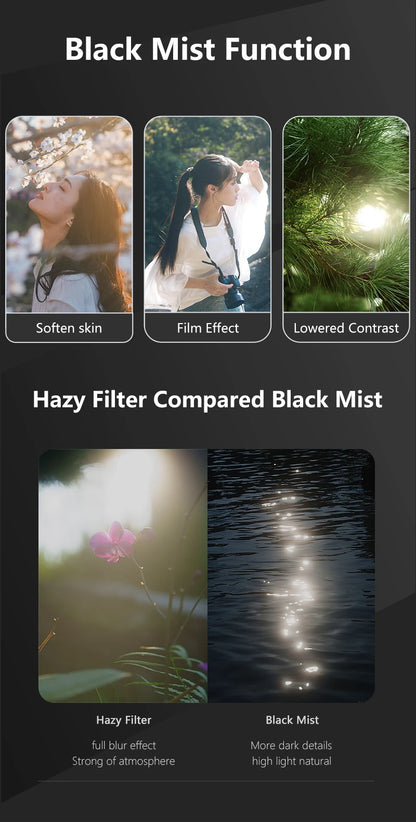 FX Black Diffusion 1/4 Filter Mist Cinematic Dreamy Effect Filter