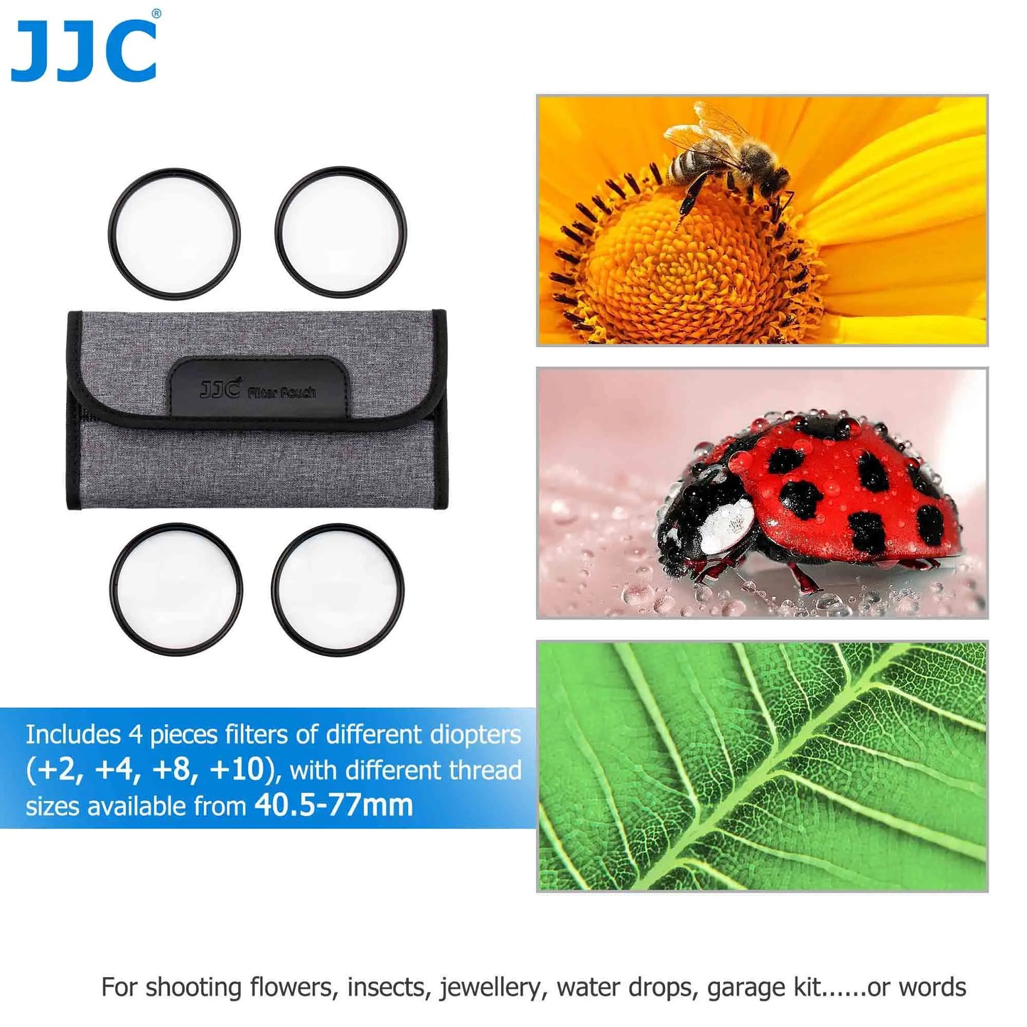 JJC Macro Close Up Lens Filter Kit with Filter Pouch