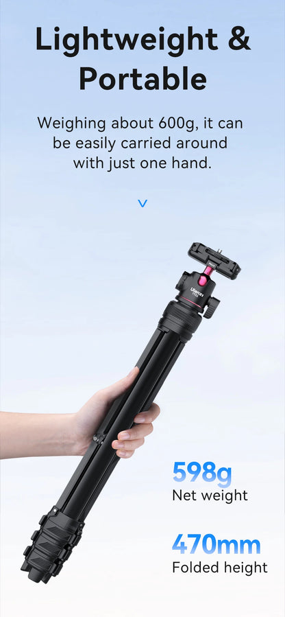 Portable Aluminum Tripod with Rotating Ballhead for Phone Camera Vlog