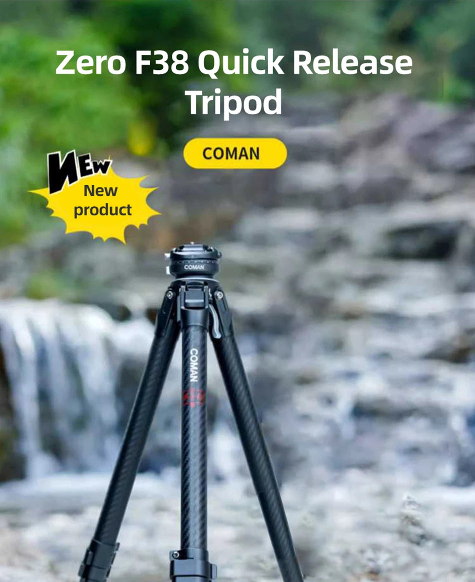 COMAN Zero F38 Carbon Fiber Lightweight Travel Professional Tripod DSLR Camera