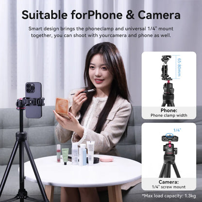 Portable Aluminum Tripod with Rotating Ballhead for Phone Camera Vlog